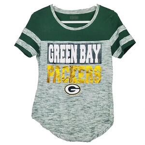 Women’s NFL Green Bay Packers Football Logo SZ S Small Ringer‎ Tee Gold Stripes